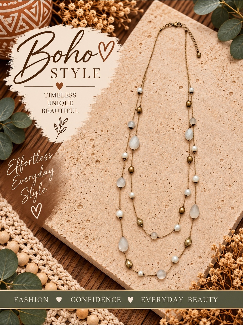 781 Erica Lyons Gold-Tone and White Bead Layered Necklace